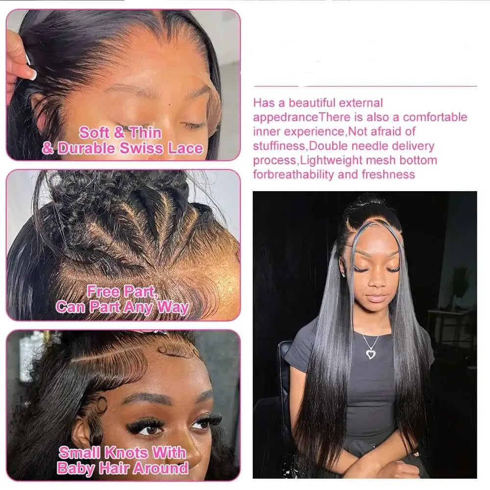 Straight Lace Front Wigs Human Hair 250% Density 13x4 13x6 Full Frontal Transparent 5x5 HD Lace Wigs Glueless Wigs With Hairline