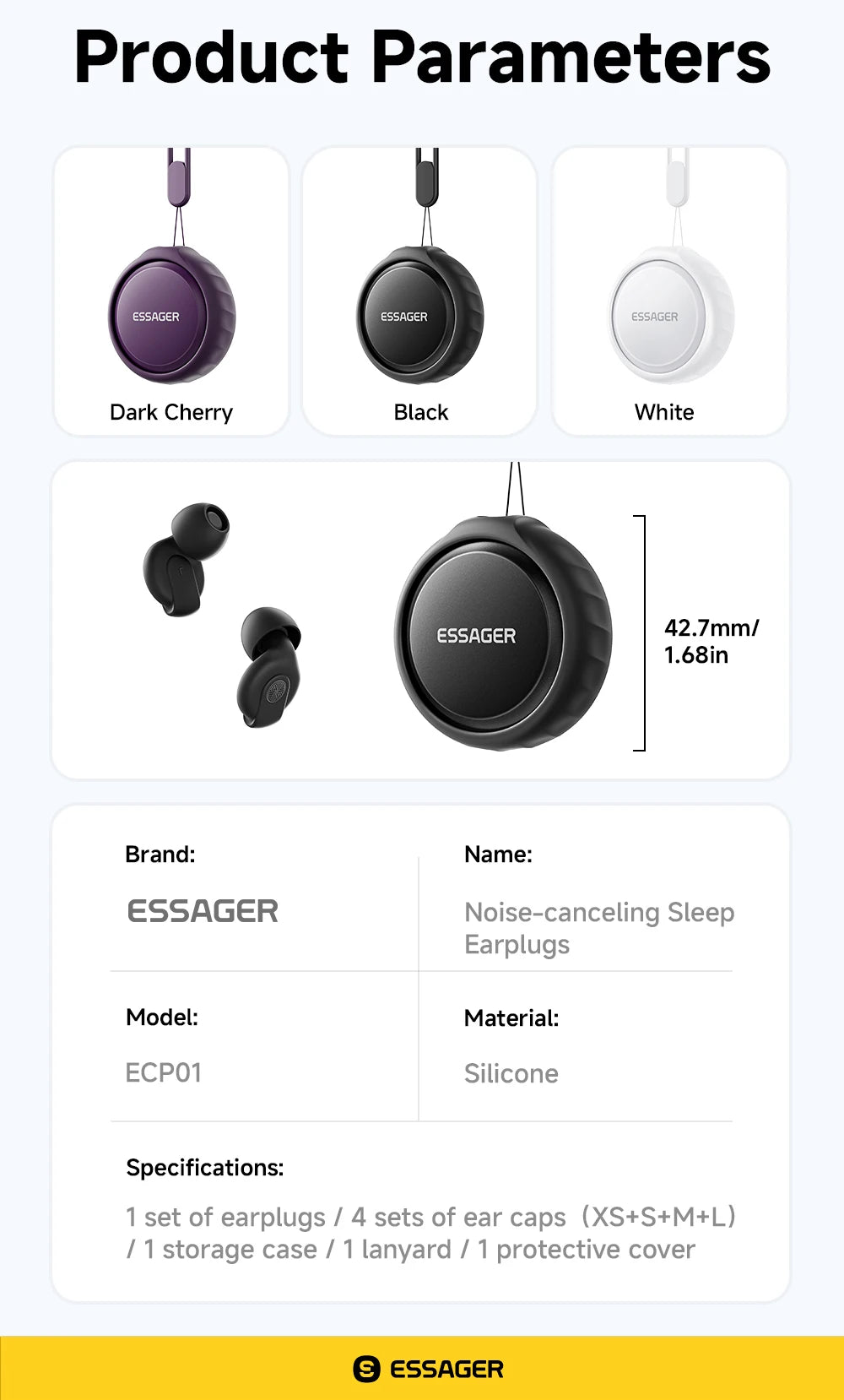 Essager Noise-canceling Sleep Earplugs 45-49dB Anti-Noise Hearing Protection Silicone Soft Earplug for Sleep Work Study Travel