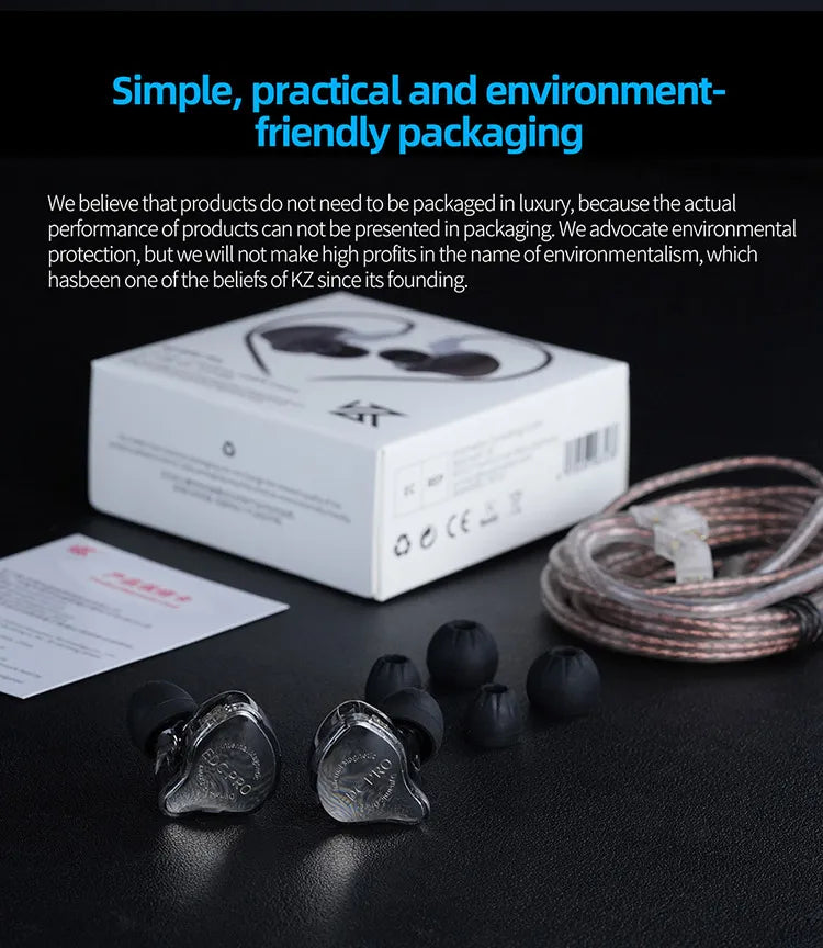 KZ EDC PRO upgraded high-quality dynamic HIFI in ear interchangeable cable wired motion noise cancelling headphones