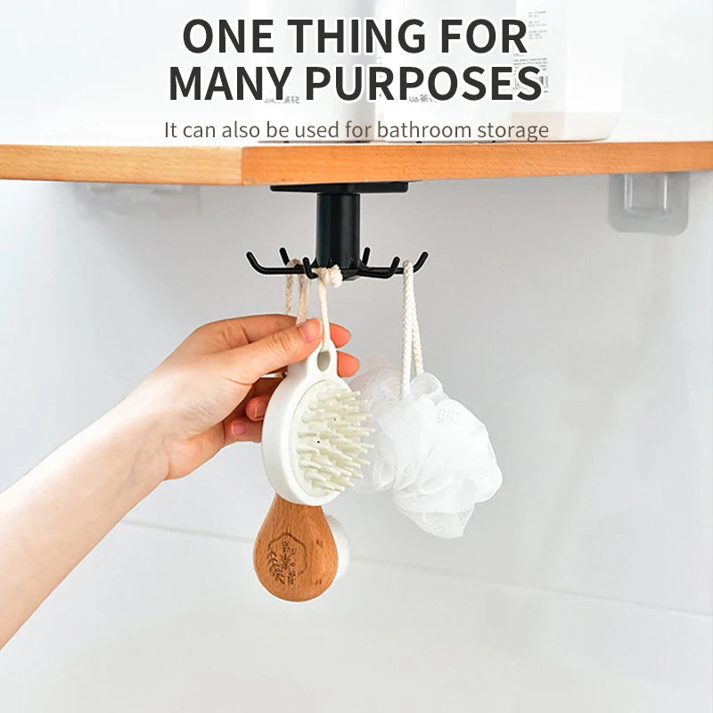 360 Degrees Rotated Kitchen Hooks Self Adhesive 6 Hooks Home Wall Door Hook Handbag Clothes Ties Bag Hanger Hanging Rack