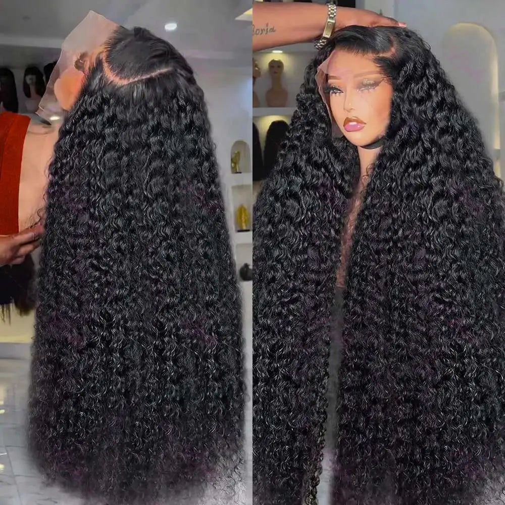 40 Inch Deep Wave Lace Front Wig for Women Human Hair 13x4 13x6 Transparent 250 Density Curly Water Wave Wig