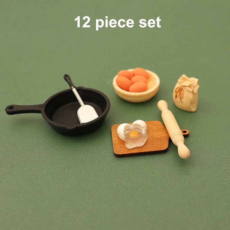 1/12 Dollhouse Miniature Kitchenware Kit Model Doll Kitchen Baking Supplies Decor Toy Micro Scene Construction Props
