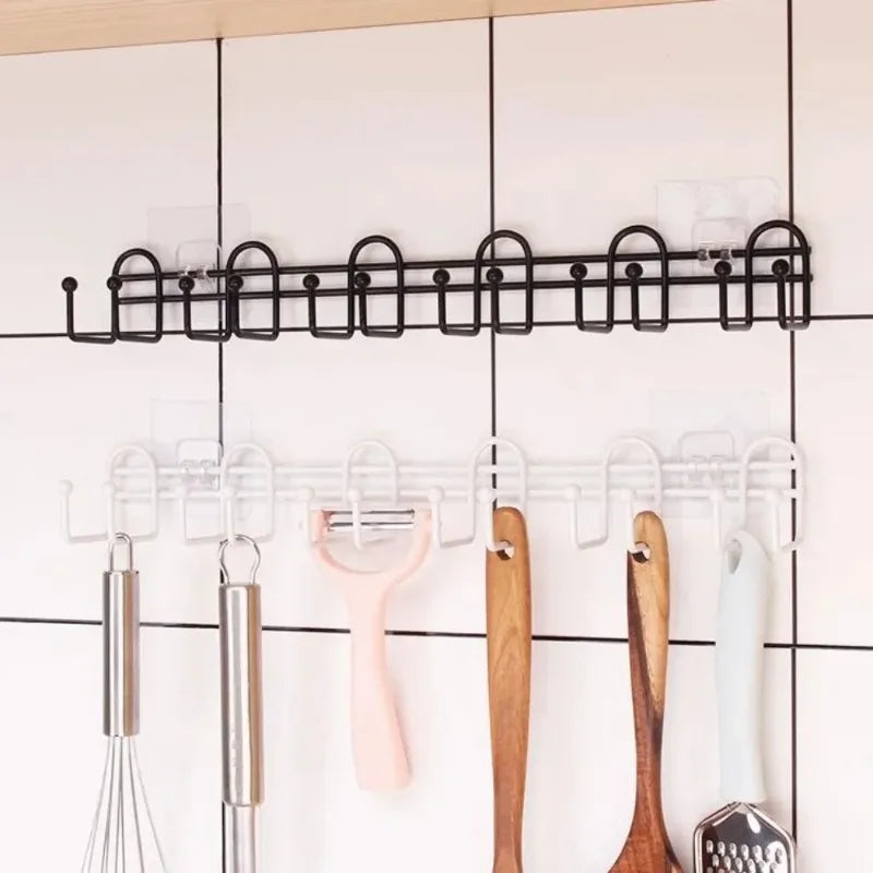 6 Hooks Metal  Shelf Hanging Rack Storage Organizer Cups Utensils Wardrobe Kitchen Bathroom Strong Hold Design Home Accessories