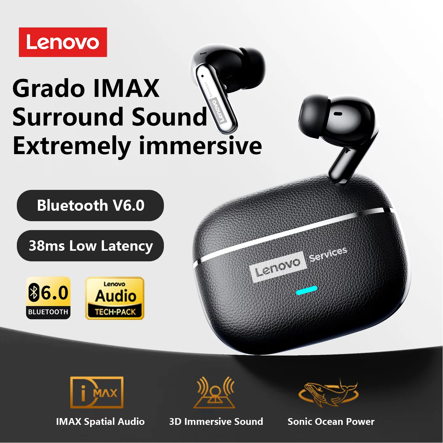 Choice Lenovo LE208 Wireless Bluetooth Leather Earphones Stereo ENC Noise Cancelling Headphone 38ms Low Latency Gaming Headset