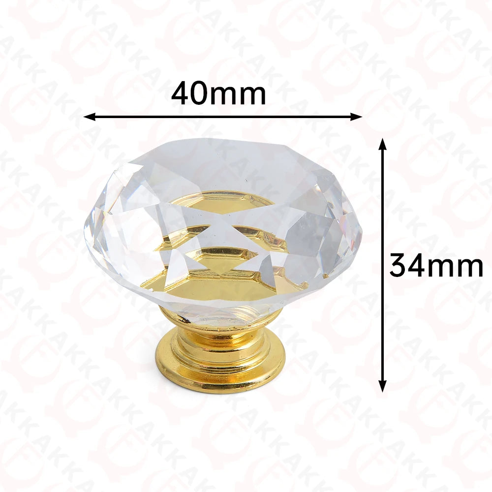 KAK Gold Diamond Crystal Glass Cabinet Knobs and Handles Cupboard Door Pulls Zinc Alloy Kitchen Handle Furniture Door Hardware