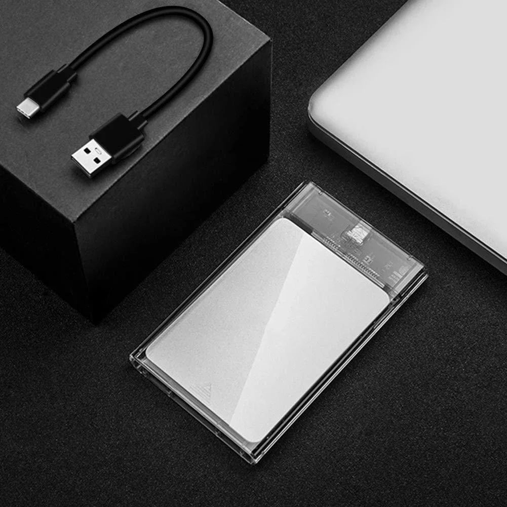 USB External Hard Drive Enclosure 2.5 inch SATA to USB UASP Clear Portable Hard Drive Case 2T HDD Tool-Free Transparent