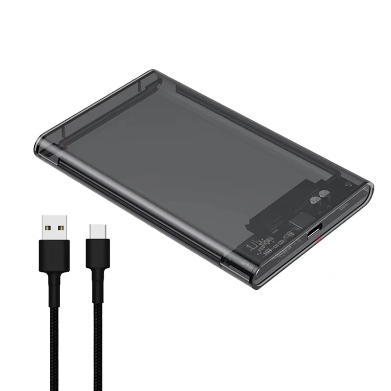 USB External Hard Drive Enclosure 2.5 inch SATA to USB UASP Clear Portable Hard Drive Case 2T HDD Tool-Free Transparent