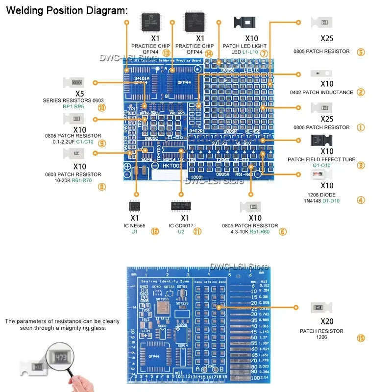 SMD NE555 CD4017 Rotating Flashing LED Components SMT LQFP44 Soldering Practice Board Electronic Circuit Training Suite DIY Kit