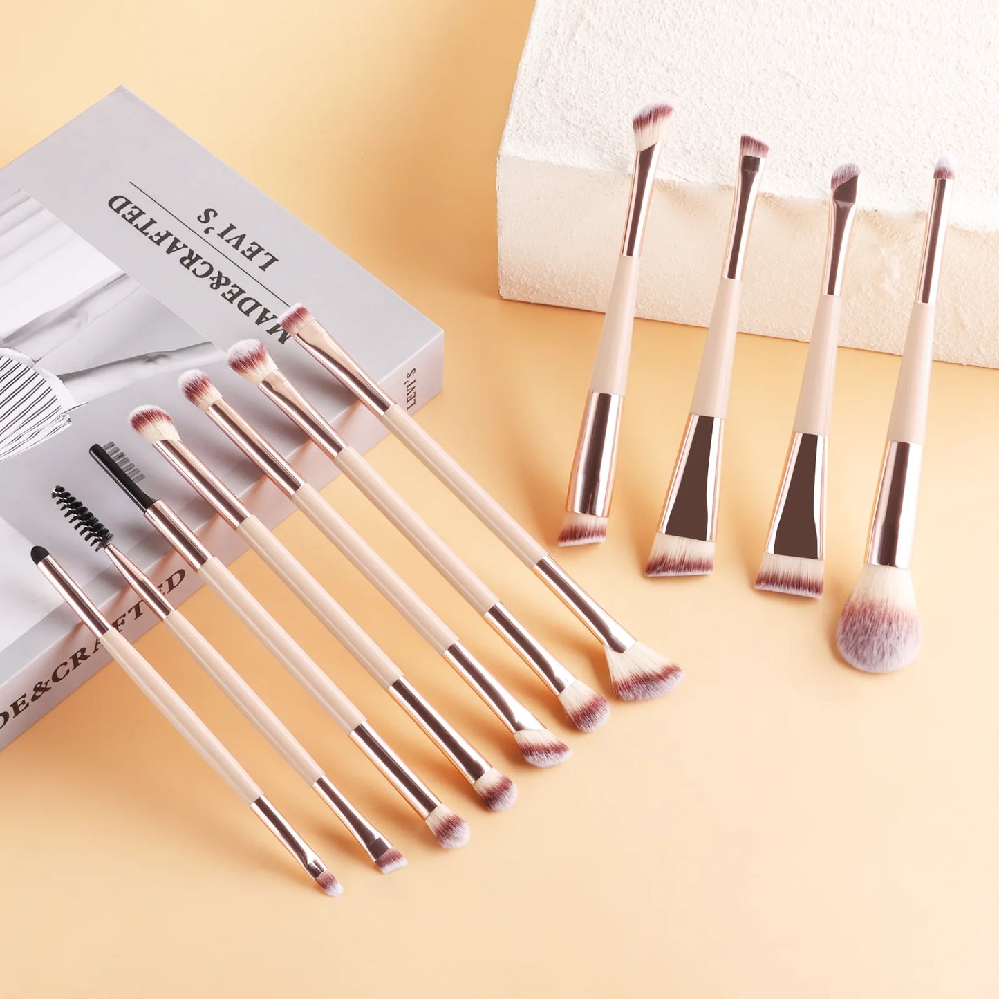 11 full set of eye makeup brushes, double-head design, eyeshadow brush, smudge brush, eyebrow brush, full set of beauty tools