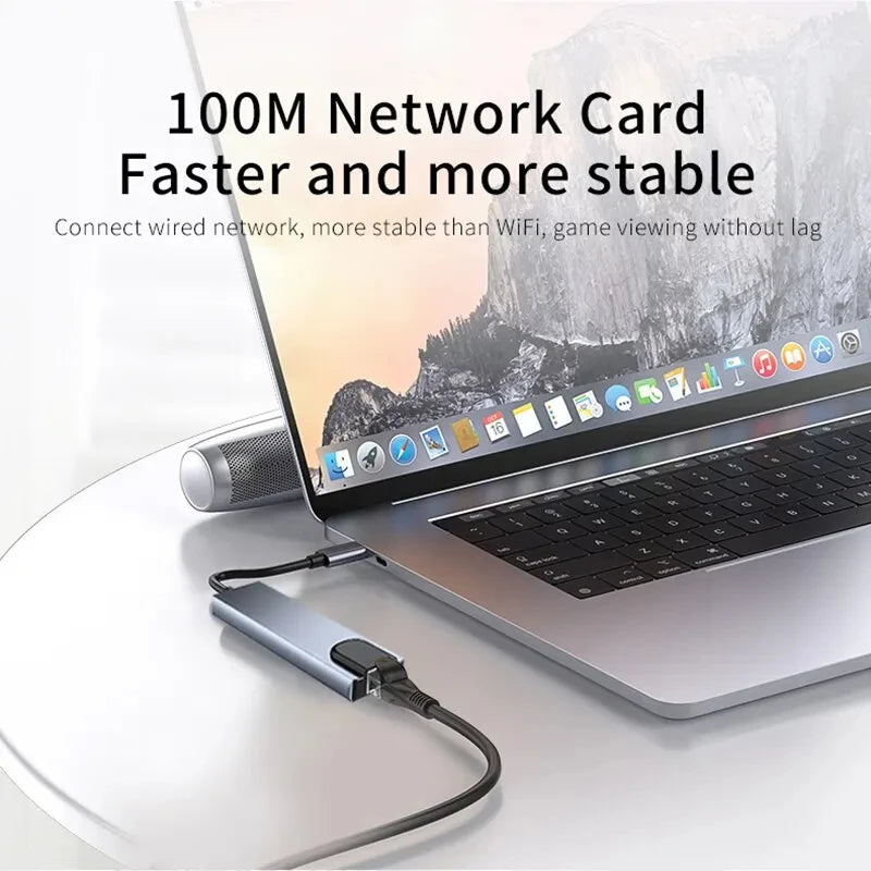 8 In1 Usb C Hub 3.0 Type C Splitter 4k Docking Station Laptop Adapter Pd Sd Tf For Macbook Air M1 Ipad Pro Rj45 Hdmi-Compatible