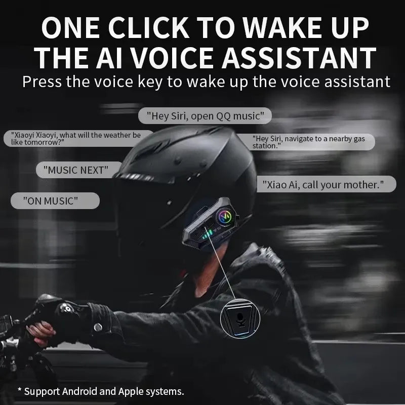 V5.3 Motorcycle Helmet Headset Bluetooth Headset Voice Control Wireless Handsfree Call  Earphone IPx6 1000mah with Ambient Light