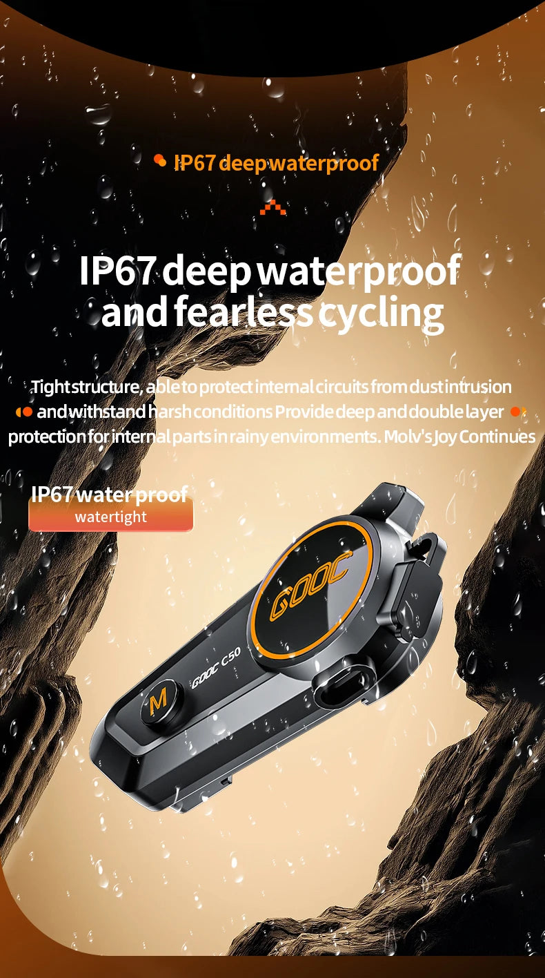 3D Surround Heavy Bass Motorcycle Helmet Headset Stereo Bluetooth Hands Free Call IPX7 Waterproof With Tri-Color Ambient Light