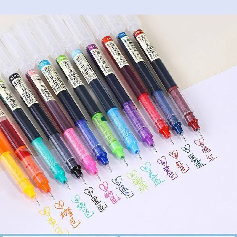 10Pcs High Quality Needle Type Gel Pens Straight Liquid Ballpoint Pen Kawaii Statio nery School Office Supplies Writing colours
