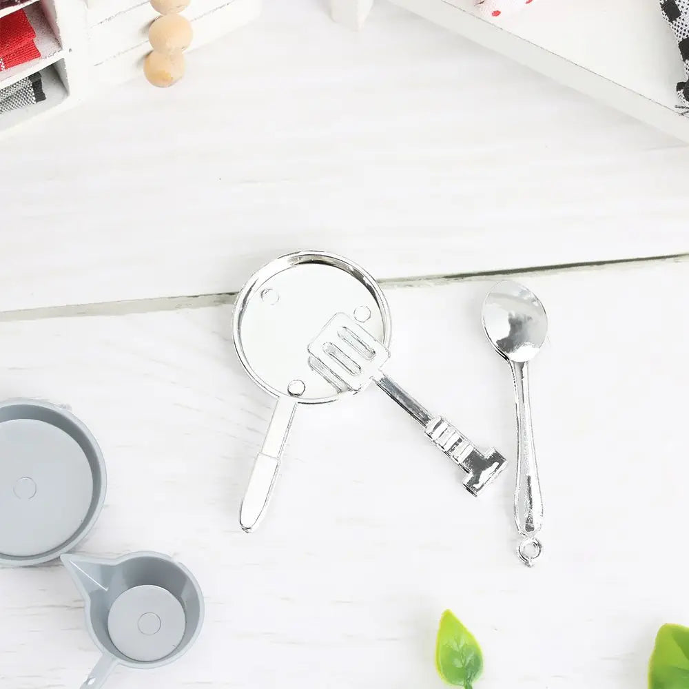 10/11PCS 1:12 Scale Food Toys Pan Fork Pot Playing House Miniature Cookware Dollhouse Kitchen Dinnerware Model Doll Accessories