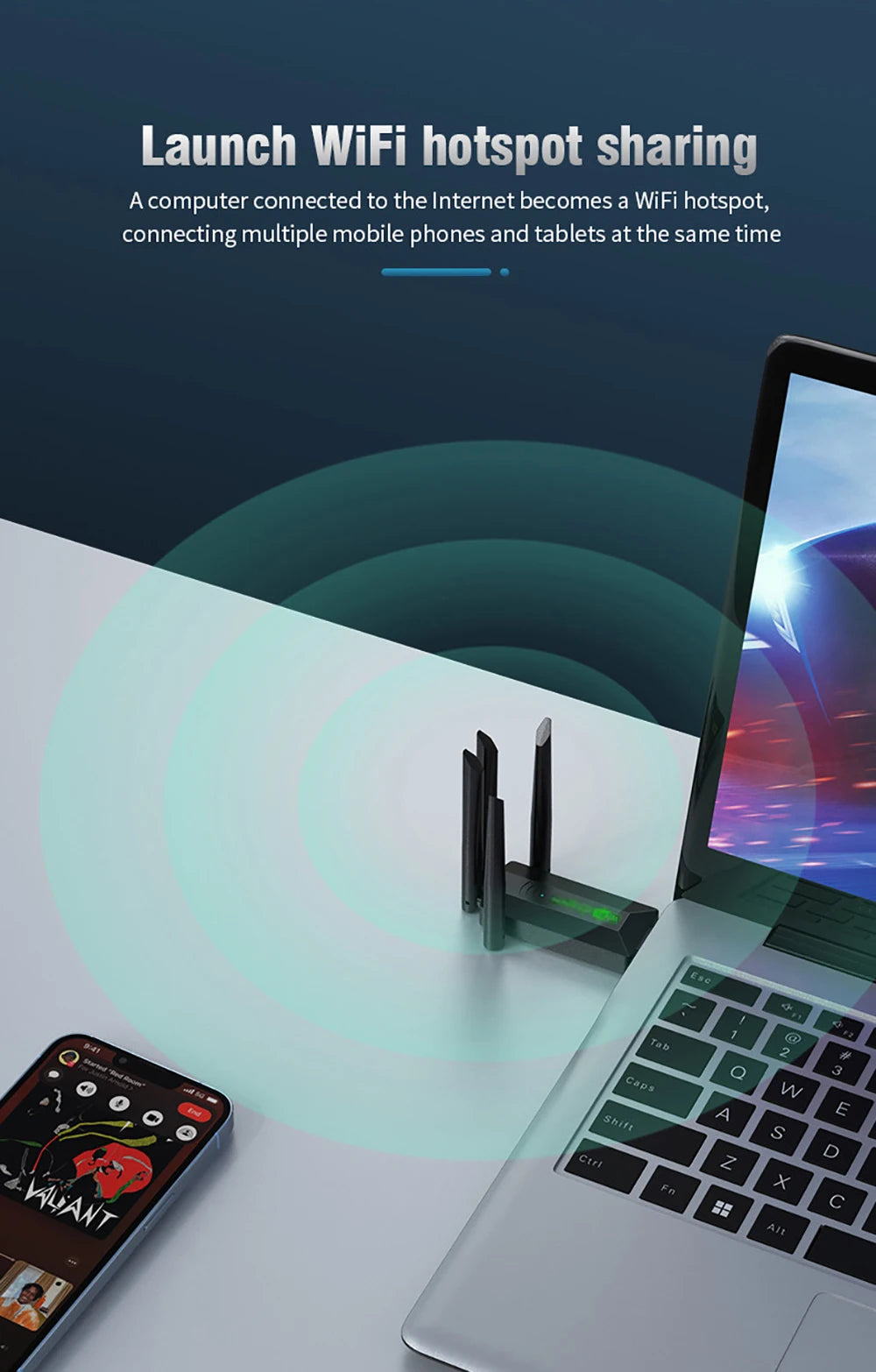 Original USB 3.0 WiFi 6 Adapter 802.11AX 4-Antenna 1200Mbps Dual Band 2.4G 5G For Windows 10/11