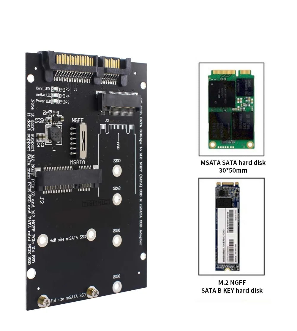 TISHRIC M.2 NGFF Msata SSD To SATA 3.0 2.5 Adapter M2 PCI SSD Converter Riser Card For PC Laptop Add On Card up to 6Gps