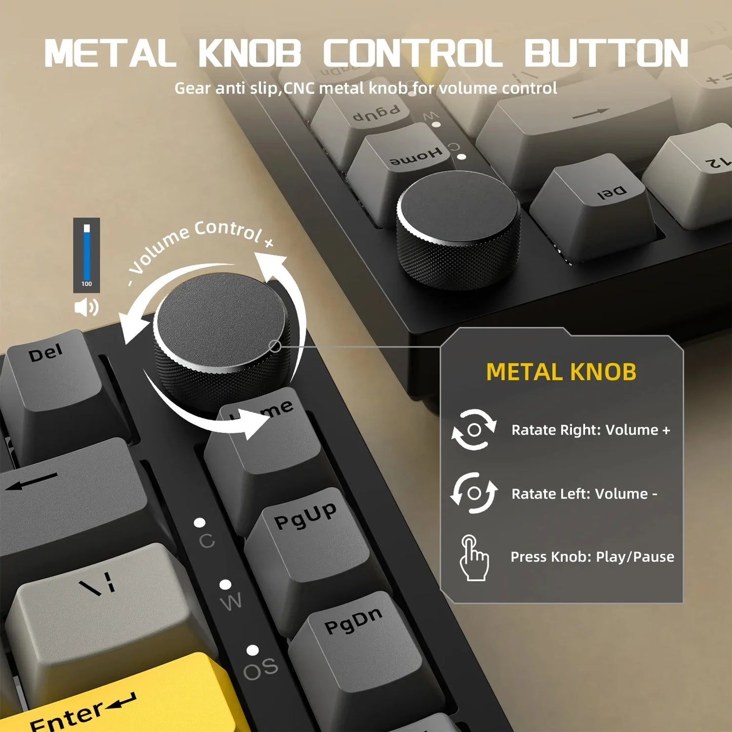 AJAZZ AK820/AK820 Pro Mechanical Gaming Keyboard Tri-Mode Bluetooth 5.1 Wireless Wired Knob Hot Swap Gasket Custom Keyboard