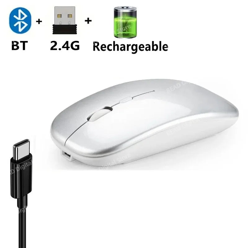 Wireless Mouse Slim Bluetooth-compatible 2.4G Computer Mice Portable Rechargeable/Battery Cordless Mouse for iPad Laptop Desktop