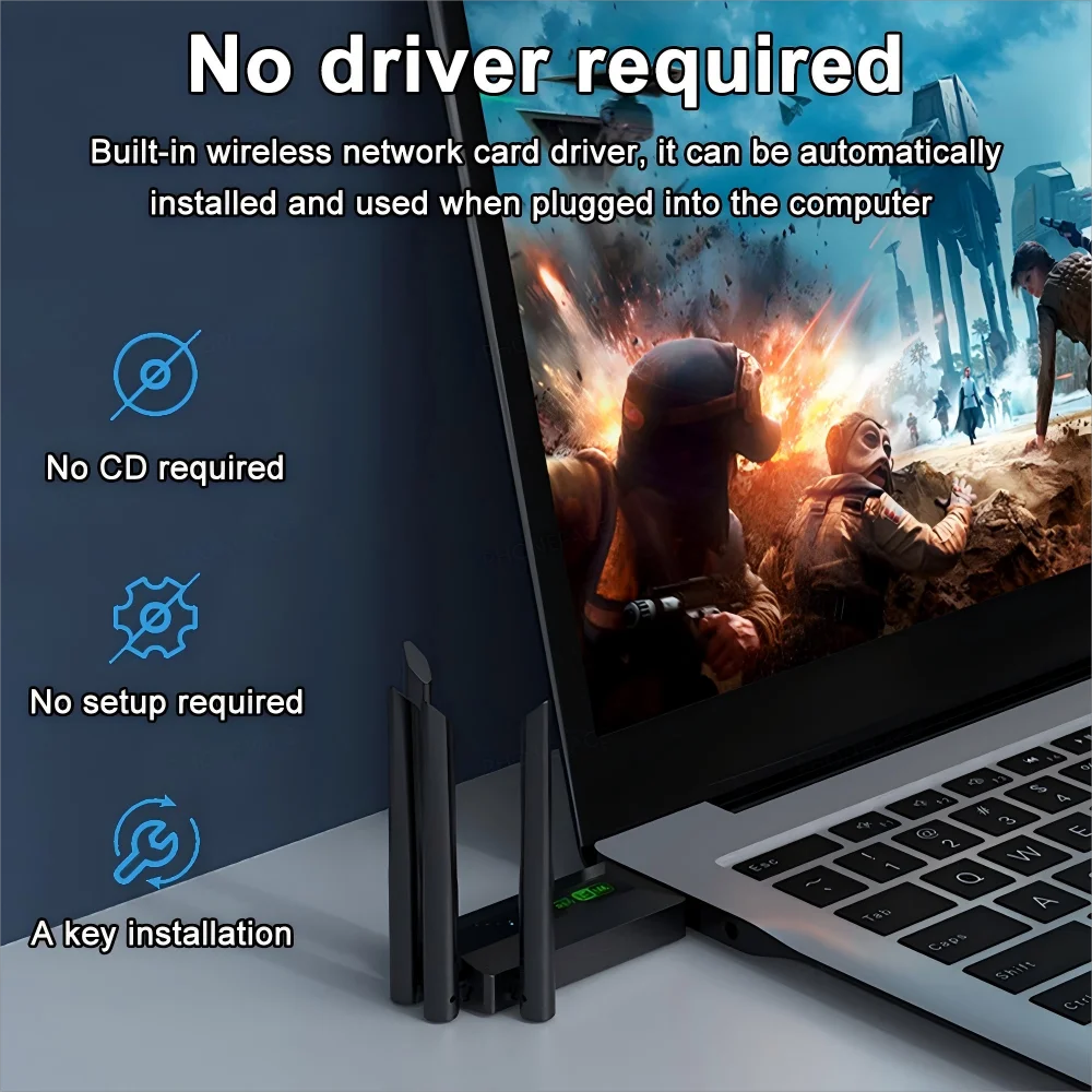 Original USB 3.0 WiFi 6 Adapter 802.11AX 4-Antenna 1200Mbps Dual Band 2.4G 5G For Windows 10/11
