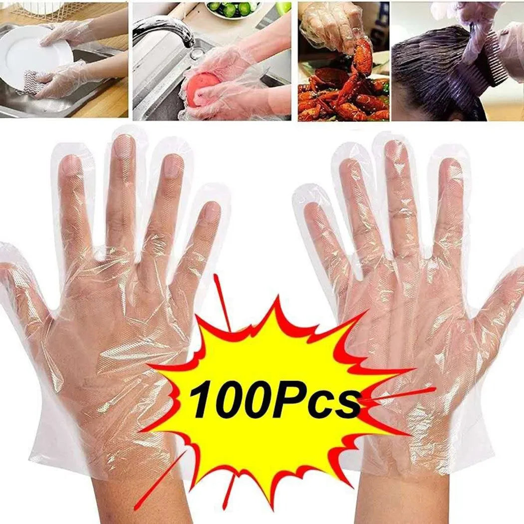 100PCS Disposable Gloves Food Grade Transparent Disposable Gloves Waterproof Transparent Plastic Multifunctional Safe Kitchen