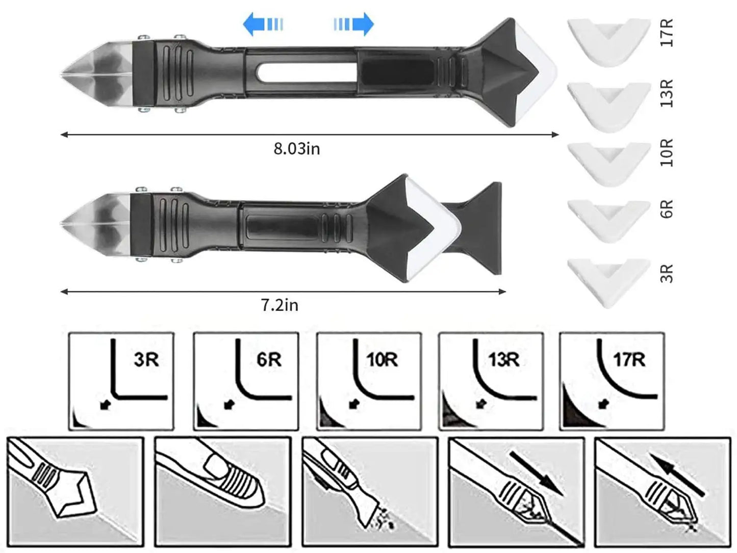 Silicone Scraper Squeegee Glue Remover Knife Caulking Angle Beauty Crack Trowel Tool Grout Scraper Kit 5in1 Multifunctional Home