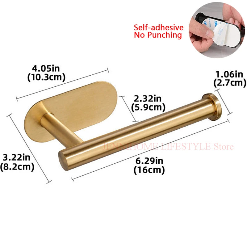 No Drill Toilet Paper Holder Wall Mount Self Adhesive Stainless Steel Towel Bar Ring Tissue Roll Dispenser For Bathroom Kitchen
