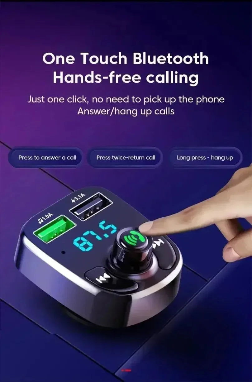 Bluetooth 5.0 LED MP3 Car Bluetooth FM Audio Receiver Hands-Free Transmitter 2.1A 3.1A QC3.0 PD Type C Dual USB Car kit Charger