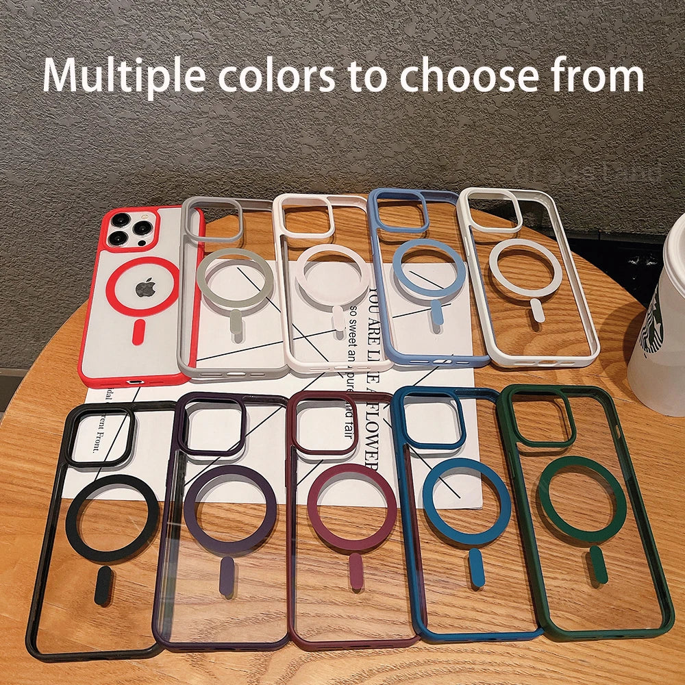 Luxury For Magsafe Transparent Case For iPhone 17 16 15 14 13 12 11 Pro Max Plus Air Magnetic Wireless Charge Cases Clear Cover