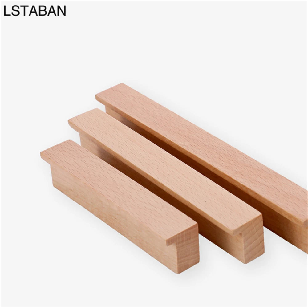 Beech Wooden Cabinet Handles Walnut Solid Wood Furniture Kitchen Door Handle Wardrobe Cupboard Drawer Knobs Hardware Pull Handle