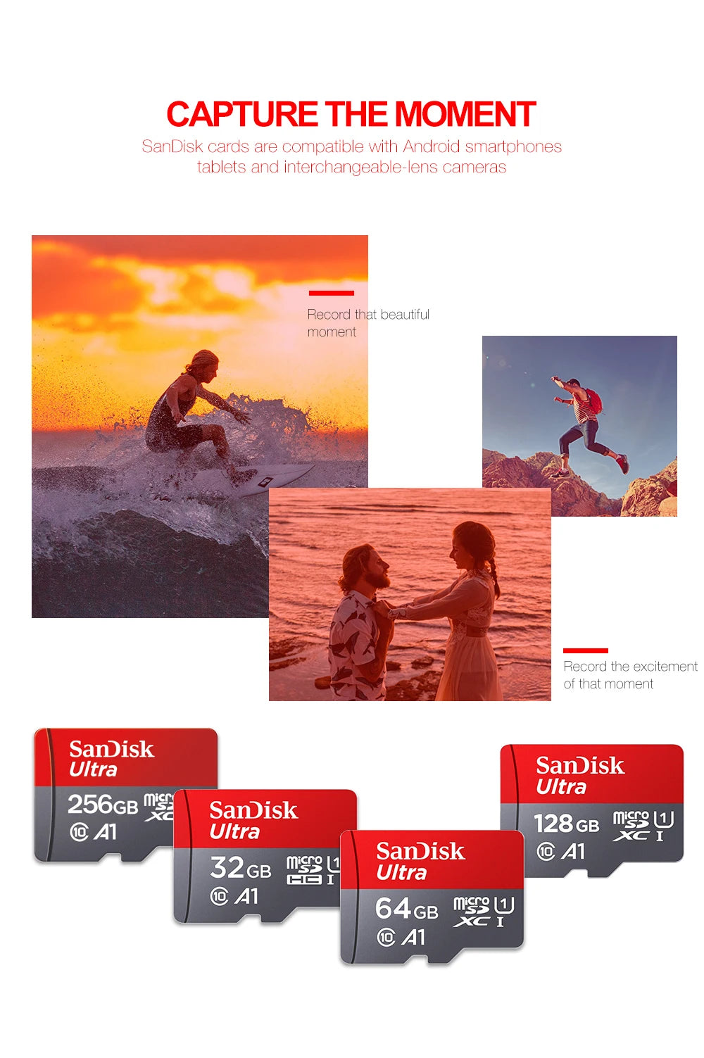 Sandisk Memory Card 256GB 128GB 64GB 32GB TF Micro SD Card Class 10 UHS-1 Flash Card Memory for Smartphone PC+Card Reader