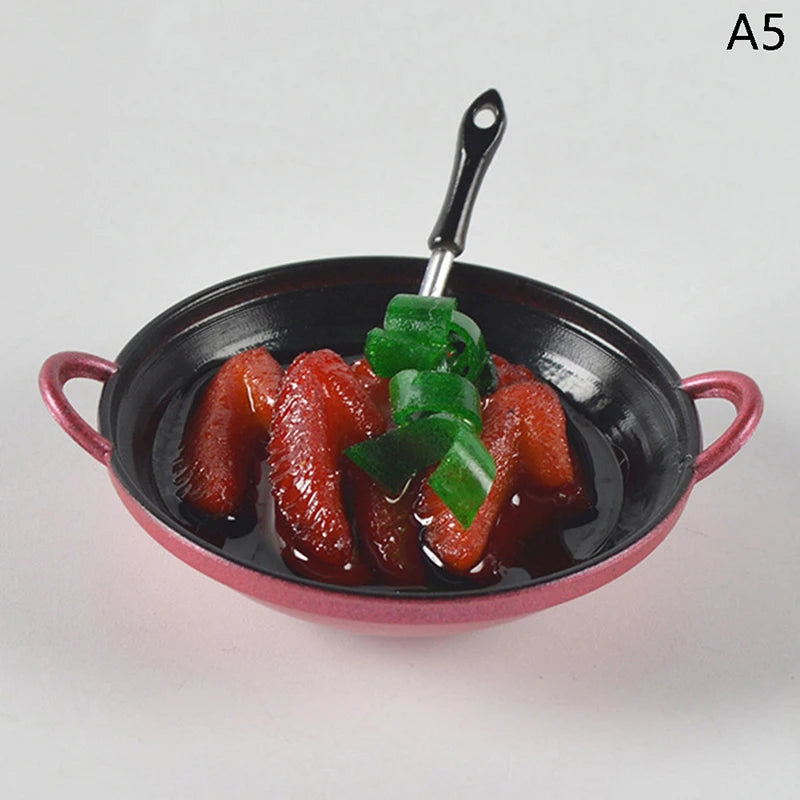 1/12 Dollhouse Miniature Accessories Mini Metal Cooking Pot with Food Simulation Kitchen Kitchenware Model Toy Doll House Decor