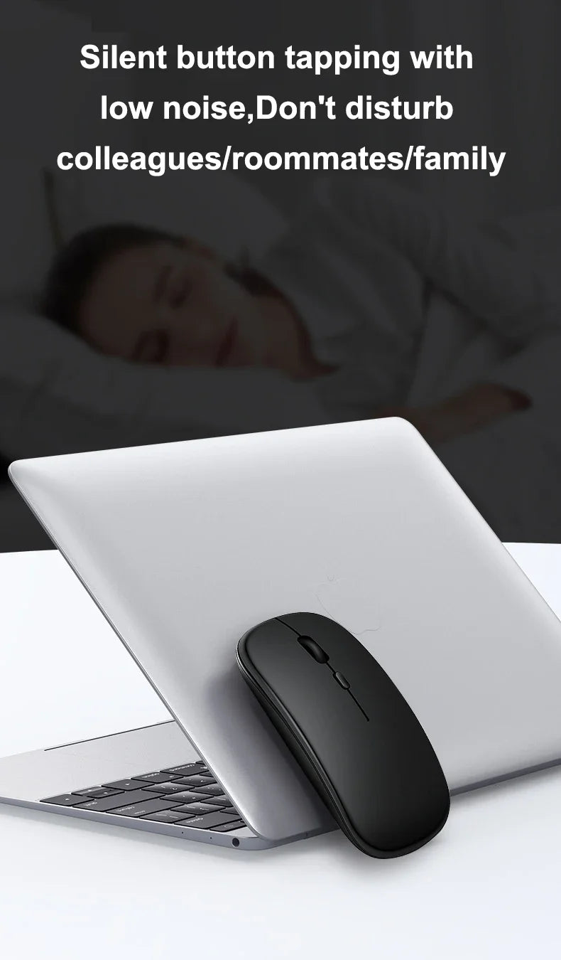 Wireless Mouse Slim Bluetooth-compatible 2.4G Computer Mice Portable Rechargeable/Battery Cordless Mouse for iPad Laptop Desktop
