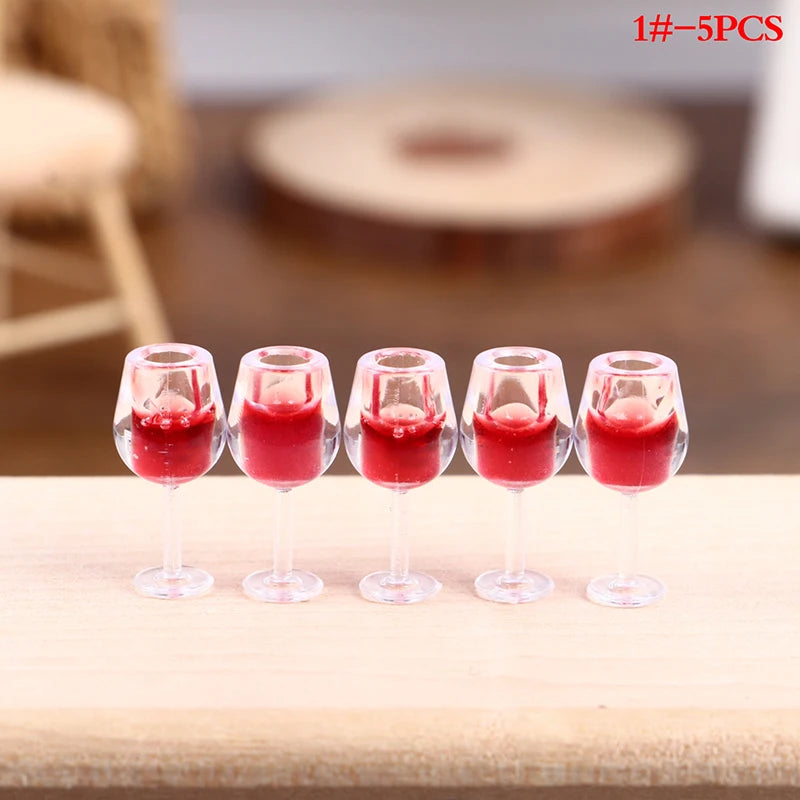 5pcs Dollhosue Miniature Red Wine Cup Wine Glasses Doll House Foods Groceries Kitchen Fairy Garden Scene Decor Furniture Toy