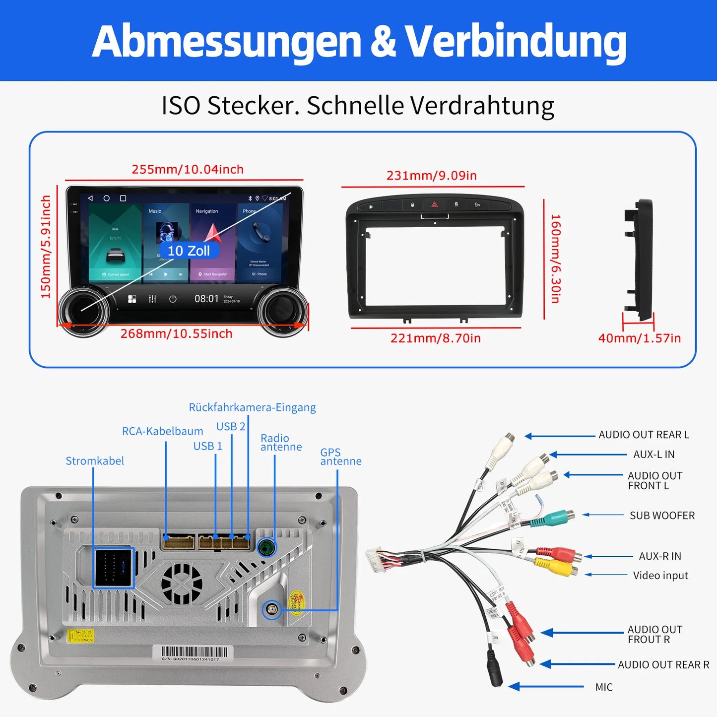 ESSGOO 2DIN Android 14 For Peugeot 408 RCZ 308 10-13 Car Radio Wireless Carplay Android Auto 10" Display GPS Navi WIFI FM RDS BT