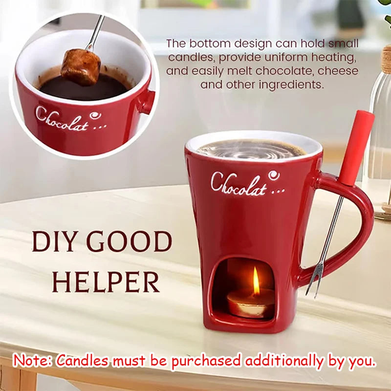 Chocolate Melting Cup,Mini Novelty Cheese Butter Simmer Mug with Fork for Home Kitchen,Creative Ceramic Coffee Mug for Gifts