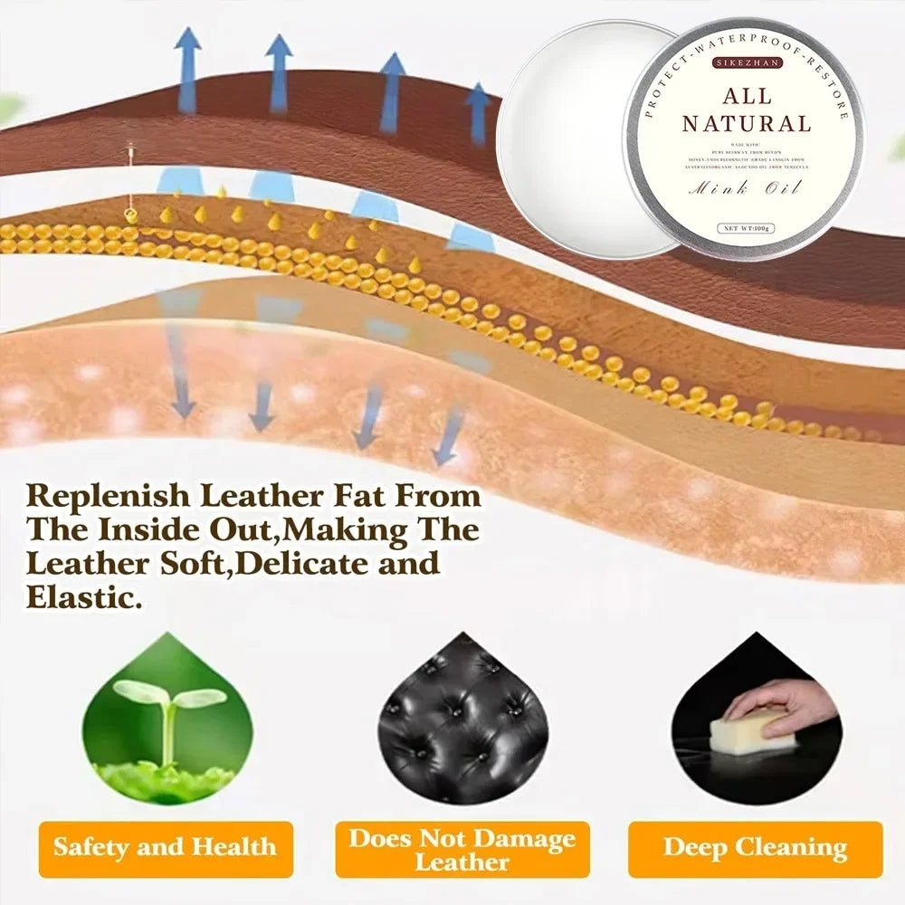 Natural Mink Oil Cream for Leather Shoes Bags Leather Care Cream Leather Maintenance Cream Leathercraft Accessories