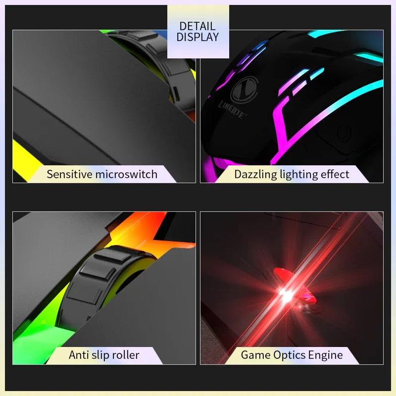 S1 Wired 3 Keys Mouse Colorful Lighting Gaming and Office For Microsoft Windows and Apple IOS System