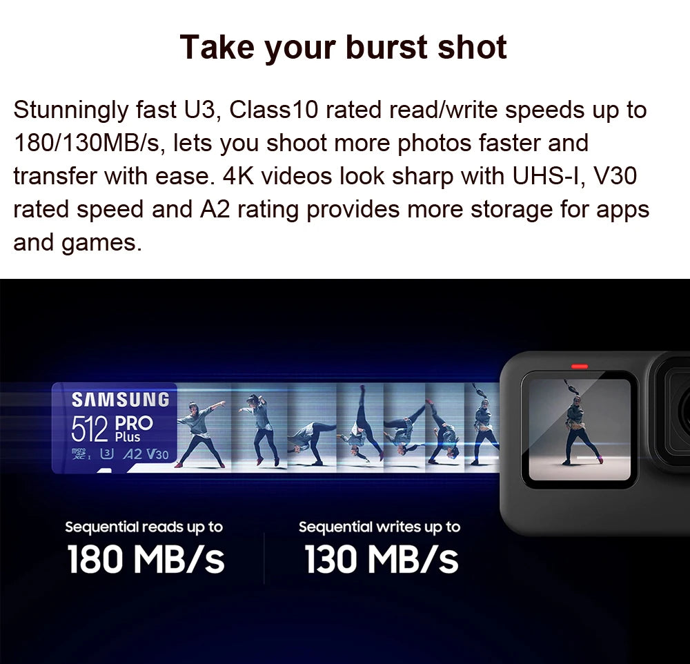 SAMSUNG EVO/PRO Plus Memory Card 64G A1 Micro SD Card 128G 256G 512G U3 A2 V30 Drive Recorder Monitor Camera Dedicated TF Card