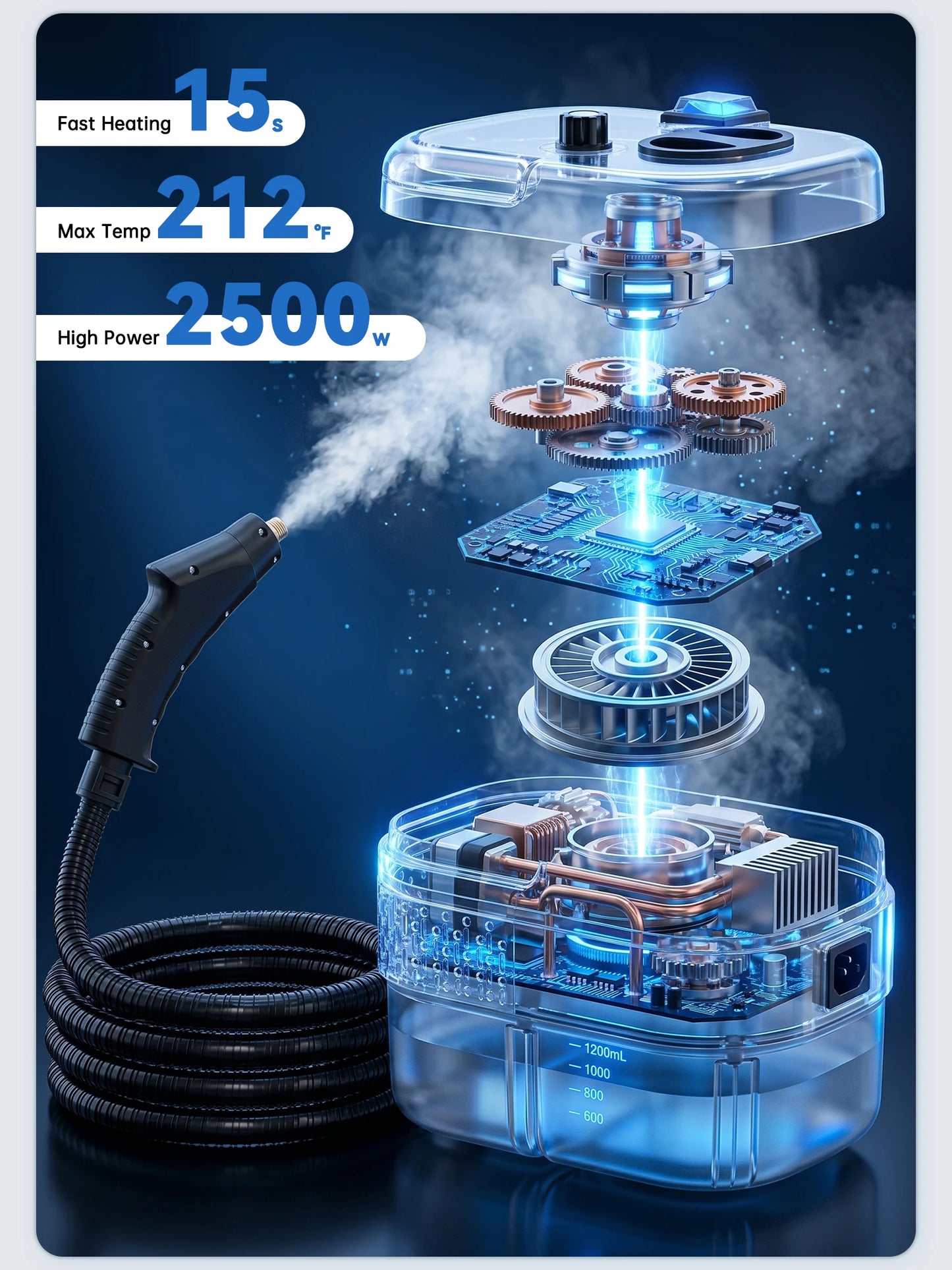 2500W High Temperature Steam Cleaner 110V Portable Handheld Steam Cleaning Machine With Multiple Accessories US Plug