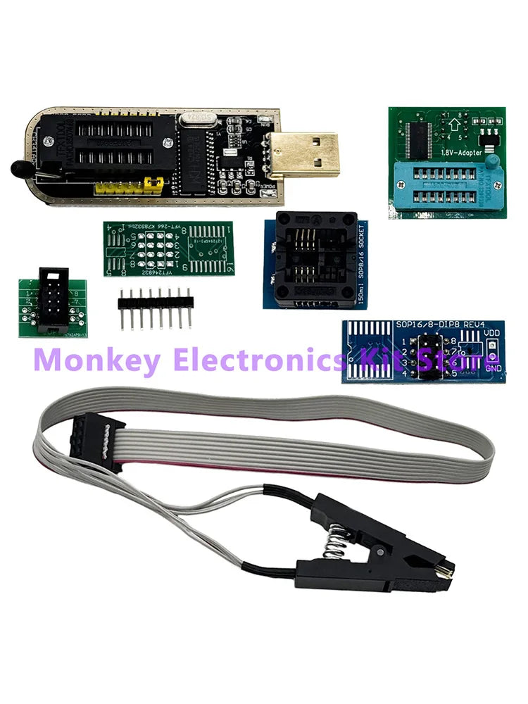 CH341A/B Programmer adapter+SOP8 clip+SOIC8 adapter with cable+1.8V adapter CH341A EEPROM Flash BIOS USB programmer ZIF adapter