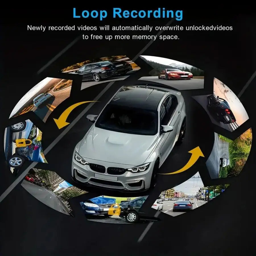 BCUOZ 4-Lens 360° Dashcam with Super Night Vision - 1080P Front 720P Rear Left Right Car Cameras G-Sensor Loop Recording WDR 12-24V Plug Power Supply Optional 64GB Memory Card