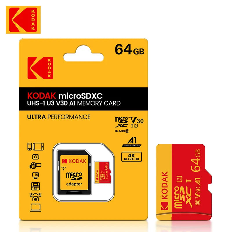 100% Original Kodak Red Memory Card 128GB 64GB 32GB A1 Micro TF SD Card Class 10 UHS-1 TF Flash Card for Samrtphone/PC