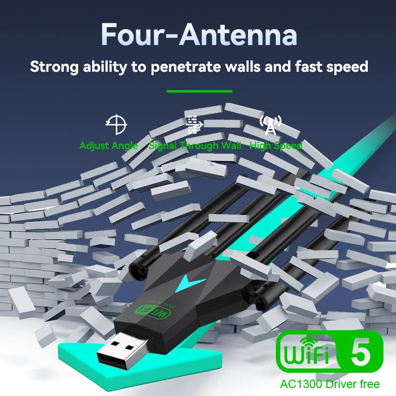 1300Mbps WiFi USB Adapter Dual Band 2.4G/5Ghz Wi-Fi Dongle USB3.0 High-Speed 802.11AC 4-Antennas Wireless Receiver Driver Free