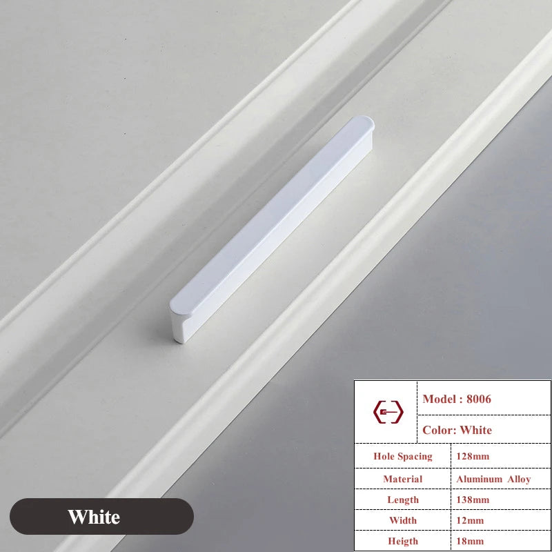 Modern White Length Cabinet Handle Hidden Kitchen Cabinet Drawer Pull Furniture Cupboard Wardrobe Door Knob Hardware Long Handle