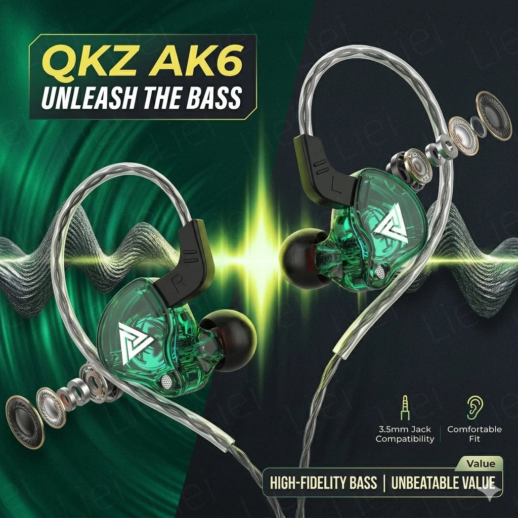 AK6 Gaming Earbuds with Mic Universal 3.5mm Jack HiFi Sport Headphones in Ear Earphones for Running Stereo Bass Music Headset