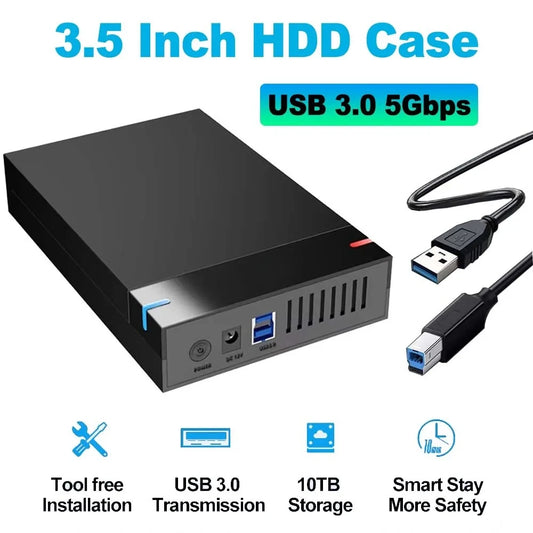 Portable 3.5 Inch USB 3.0 External Hard Drive Case Box Enclosure SATA SSD HDD 10TB Transmission for PC Laptop TV Cellphone
