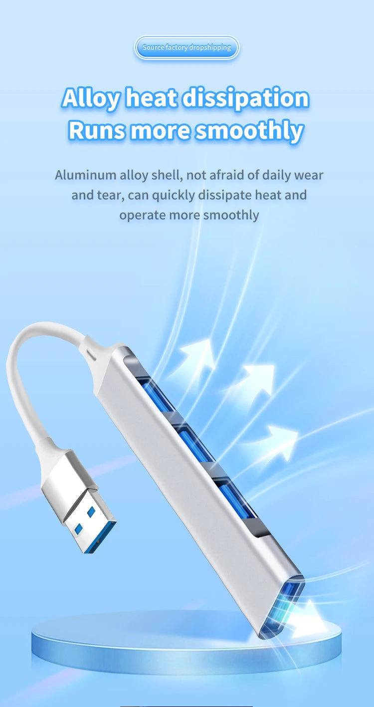 4-in-1 USB C Hub 3.0, Multi-Port OTG Adapter for Smartphones, Tablets, Laptops, Computers, Type-C Splitter