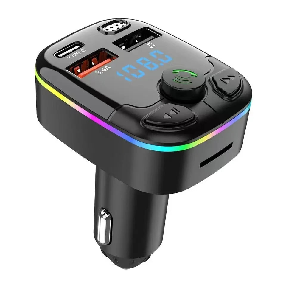 Car Charger Bluetooth 5.0 FM Transmitter Handsfree PD Type-C Dual USB Ambient Player MP3 Charger Type-C Wireless Light