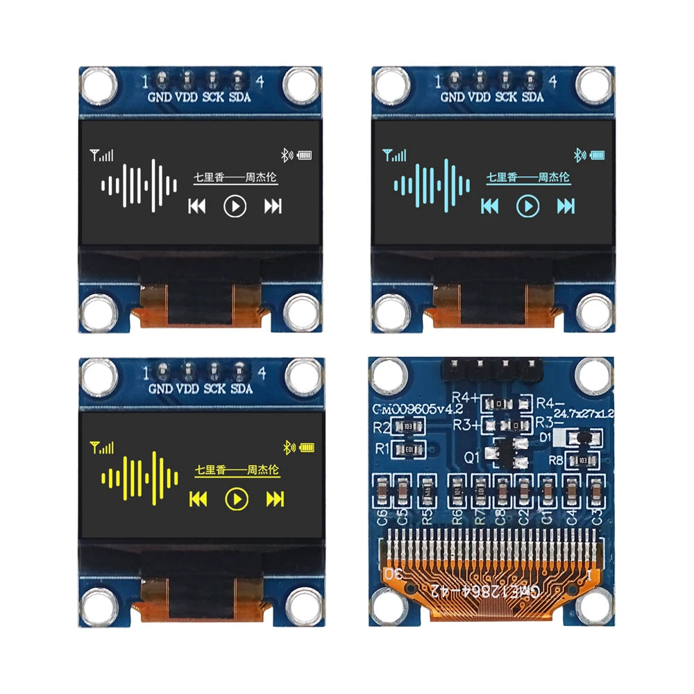 0.96 Inch OLED Display Module SSD1306 I2C IIC SPI Serial 128X64 LCD 4 Pin YellowBlue WhiteBlue for Arduino(Pin Headers Soldered)