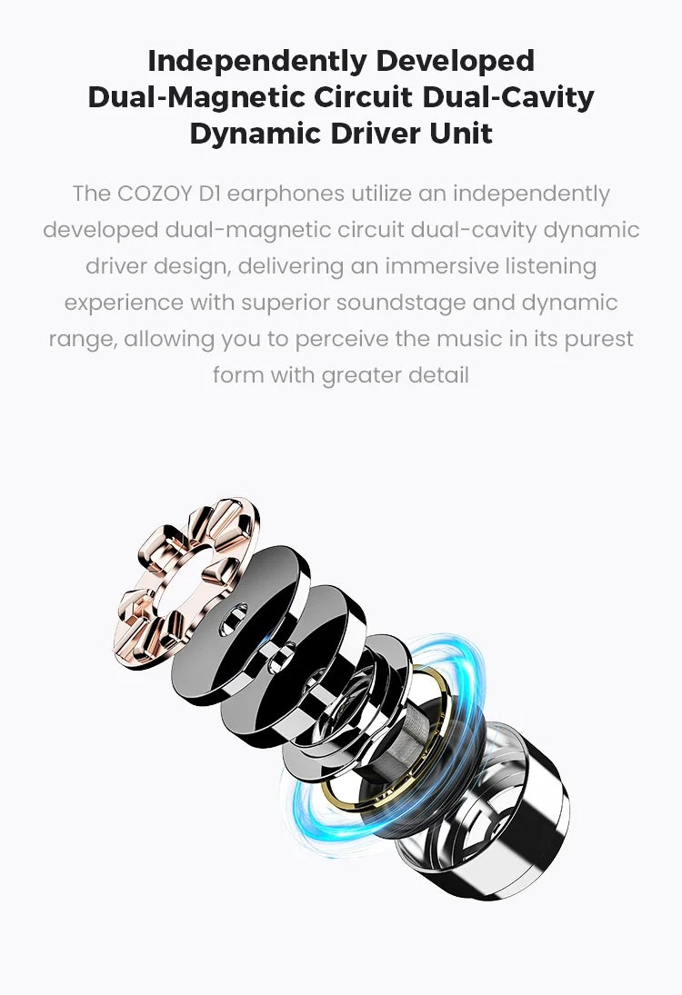 COZOY D1 IEM 10mm Graphene Diaphragm Dual Magnetic Circuit Dual Cavity Dynamic Wired In-Ear Earphones